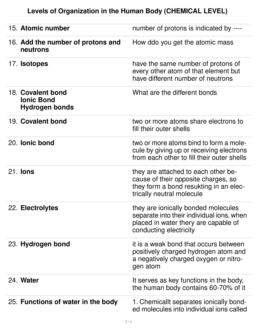Levels of Organization in the Human Body (Chemical Level) - Page 2