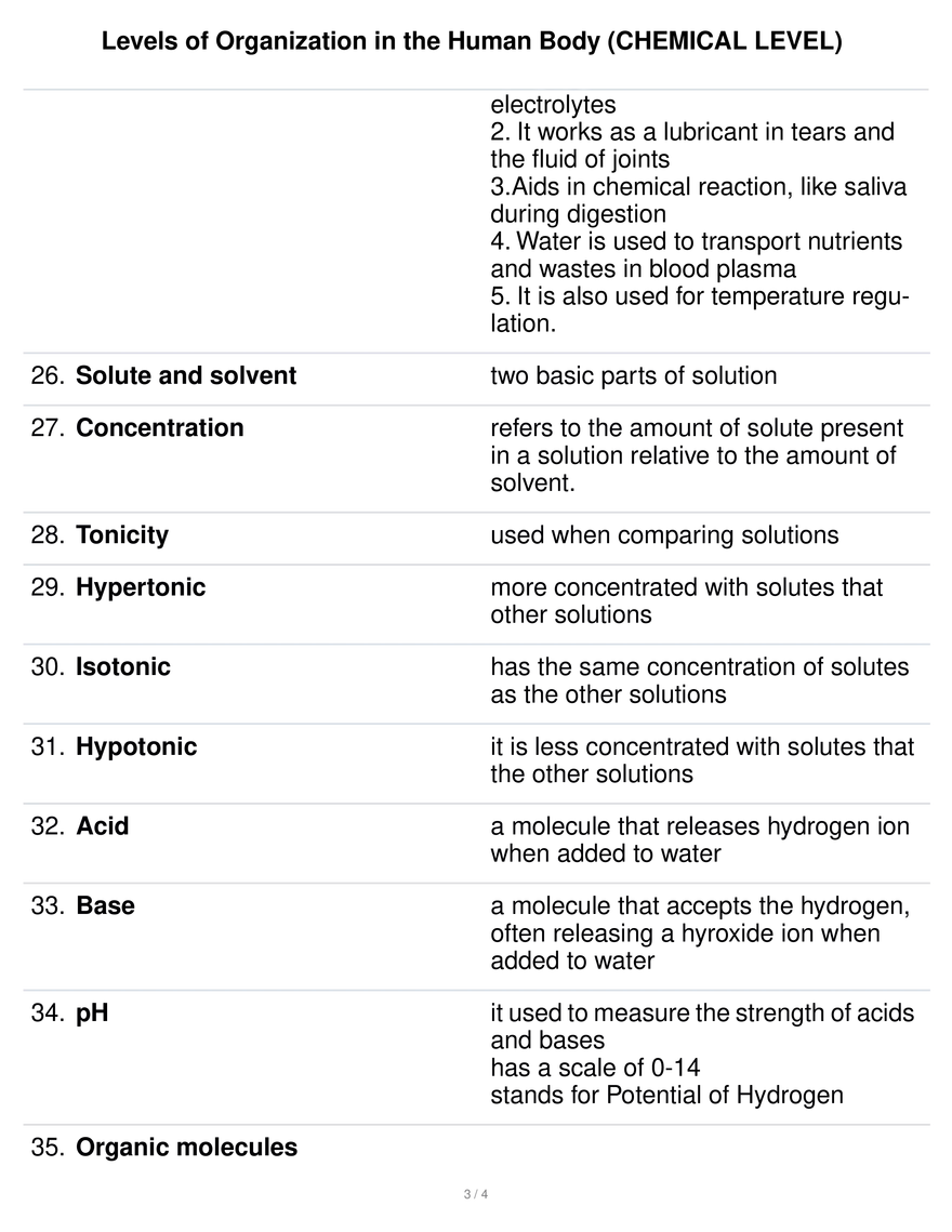 Levels of Organization in the Human Body (Chemical Level) - Page 3