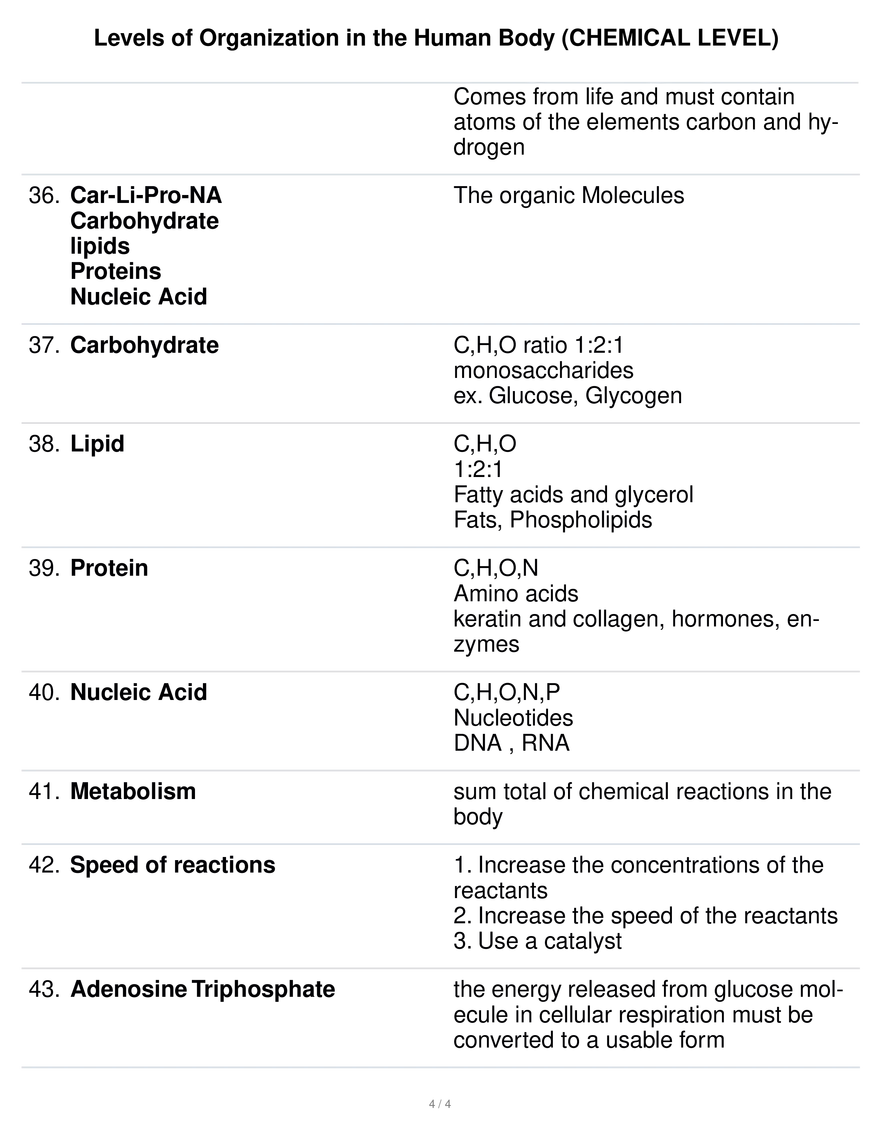 Levels of Organization in the Human Body (Chemical Level) - Page 4
