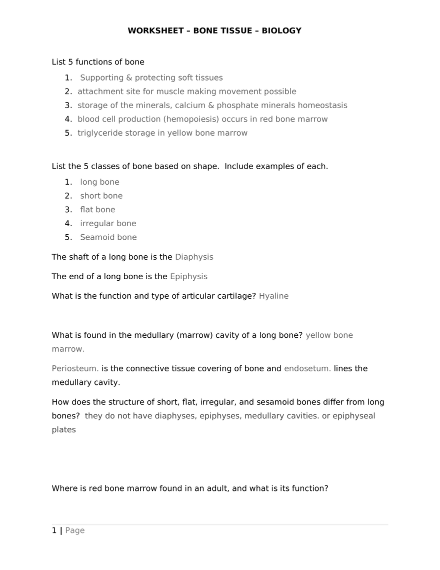 Worksheet – Bone Tissue - Page 1