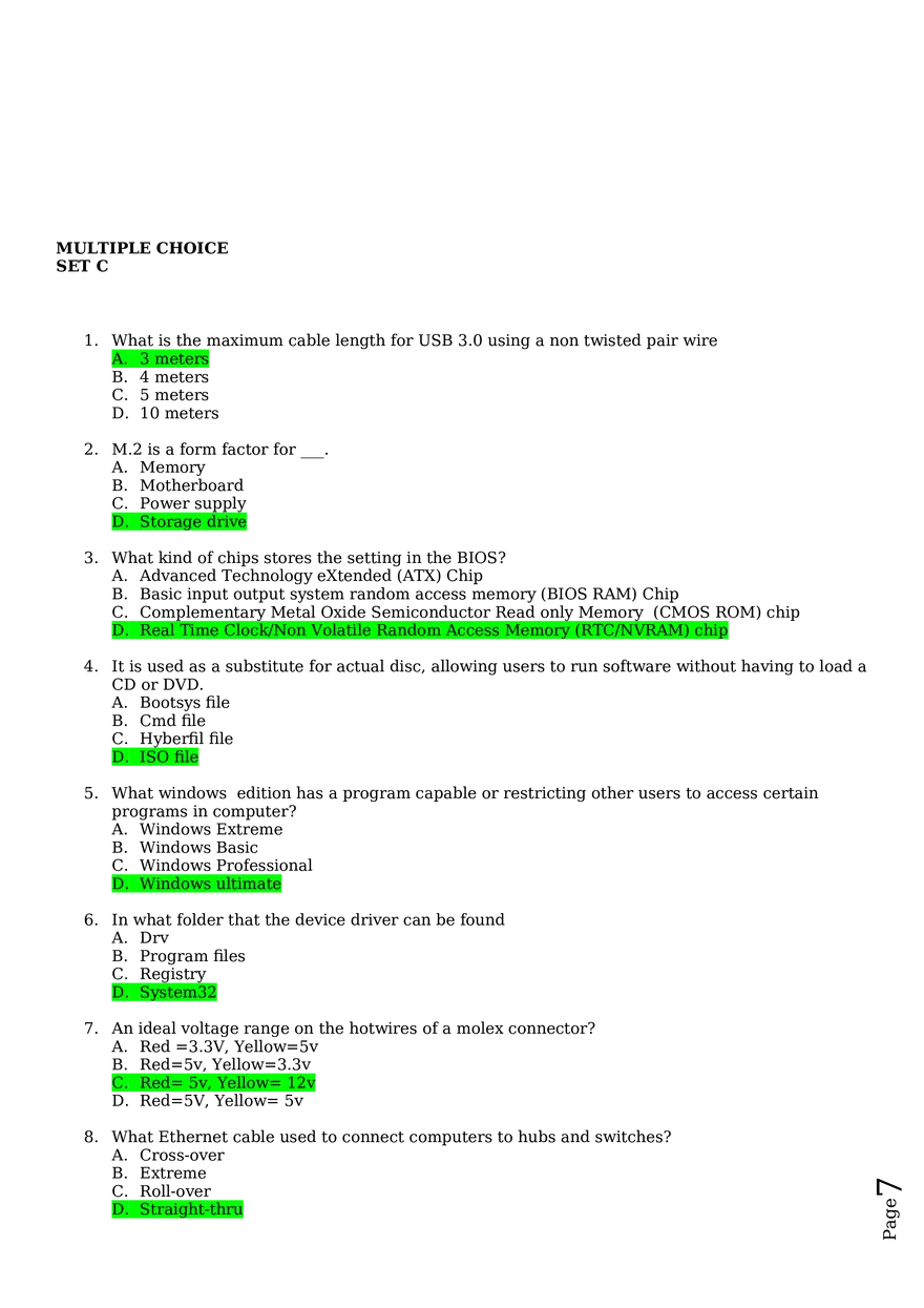 Computer Systems Servicing Written Exam  Set C - Page 1