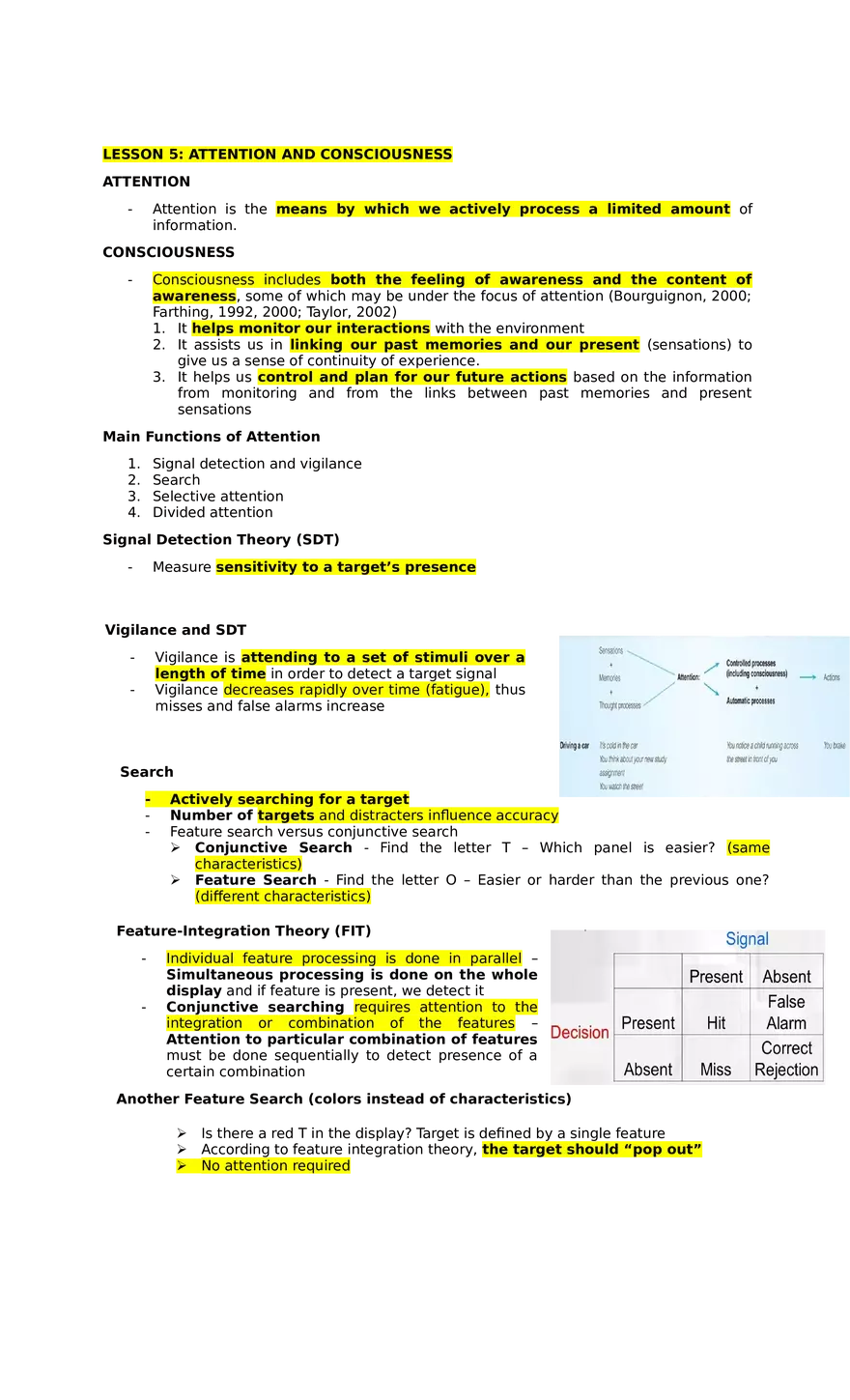 Lesson 5 Attention and Consciousness - Page 1