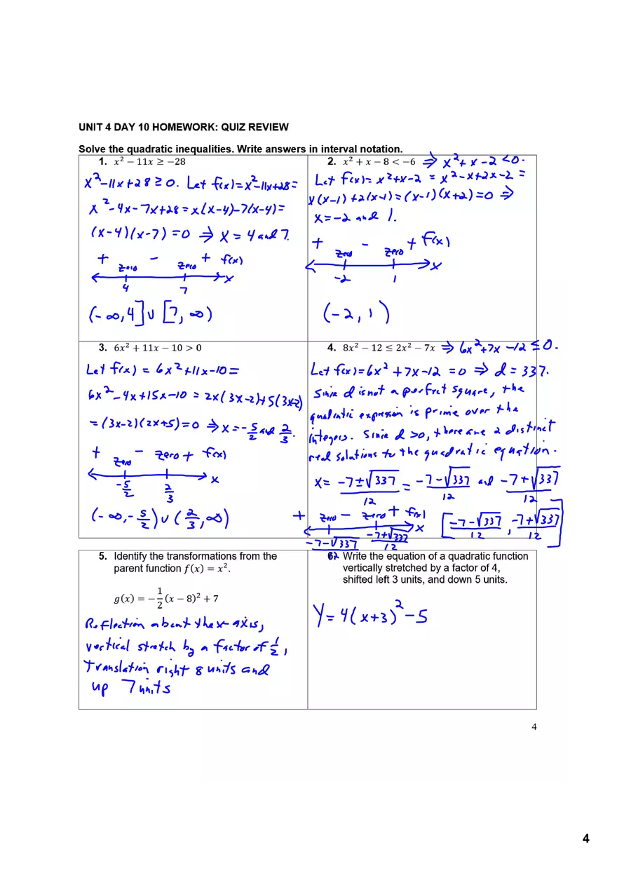 Algebra Unit 2 Day 10 Homework - Page 1
