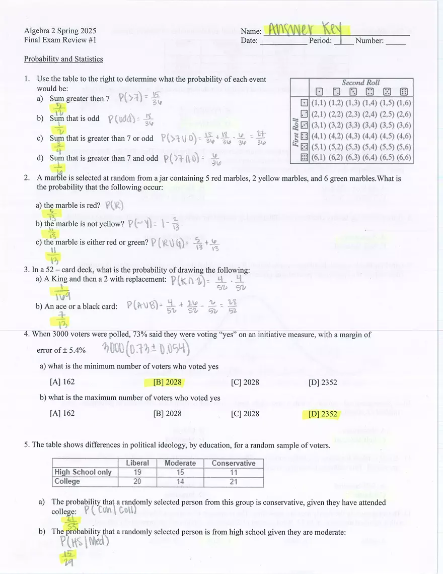 Algebra 2 Final Exam - Page 1