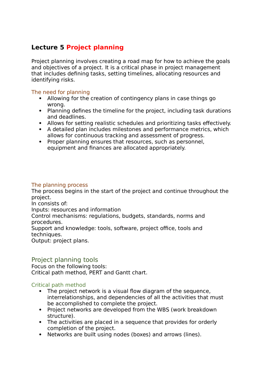 Project Management Lecture 5 Project Planning - Page 1