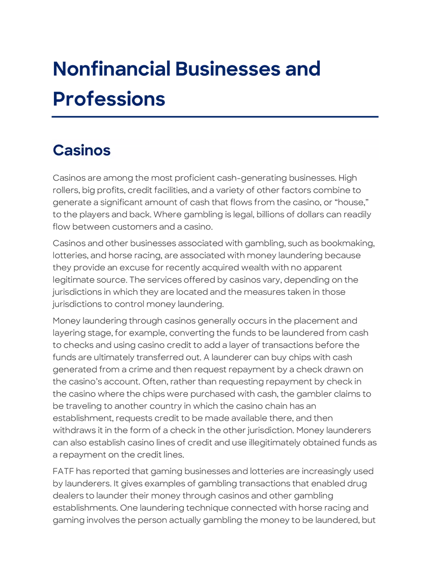 Nonfinancial Businesses and Professions - Page 1