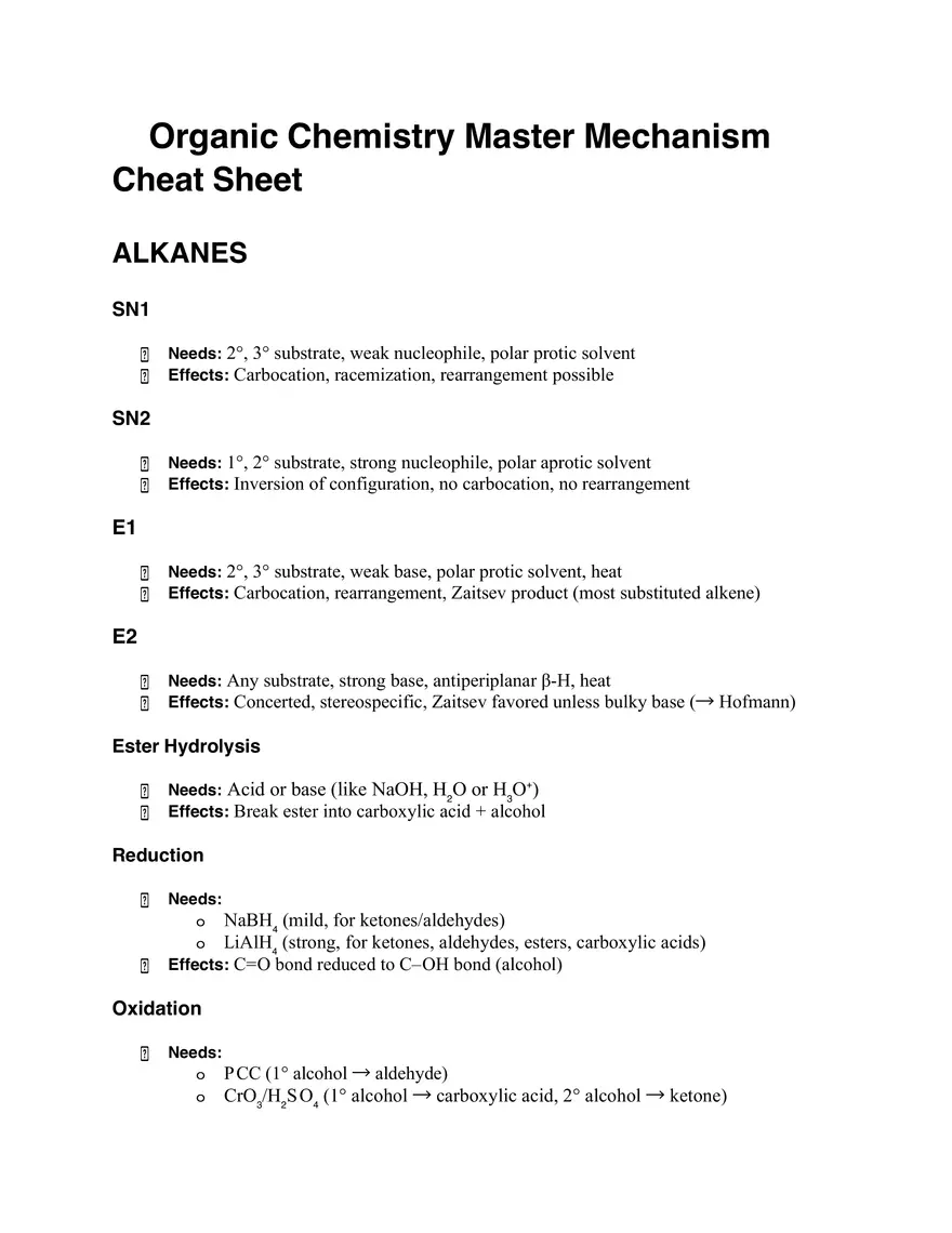 Organic Chemistry Master Mechanism Cheat Sheet - Page 1