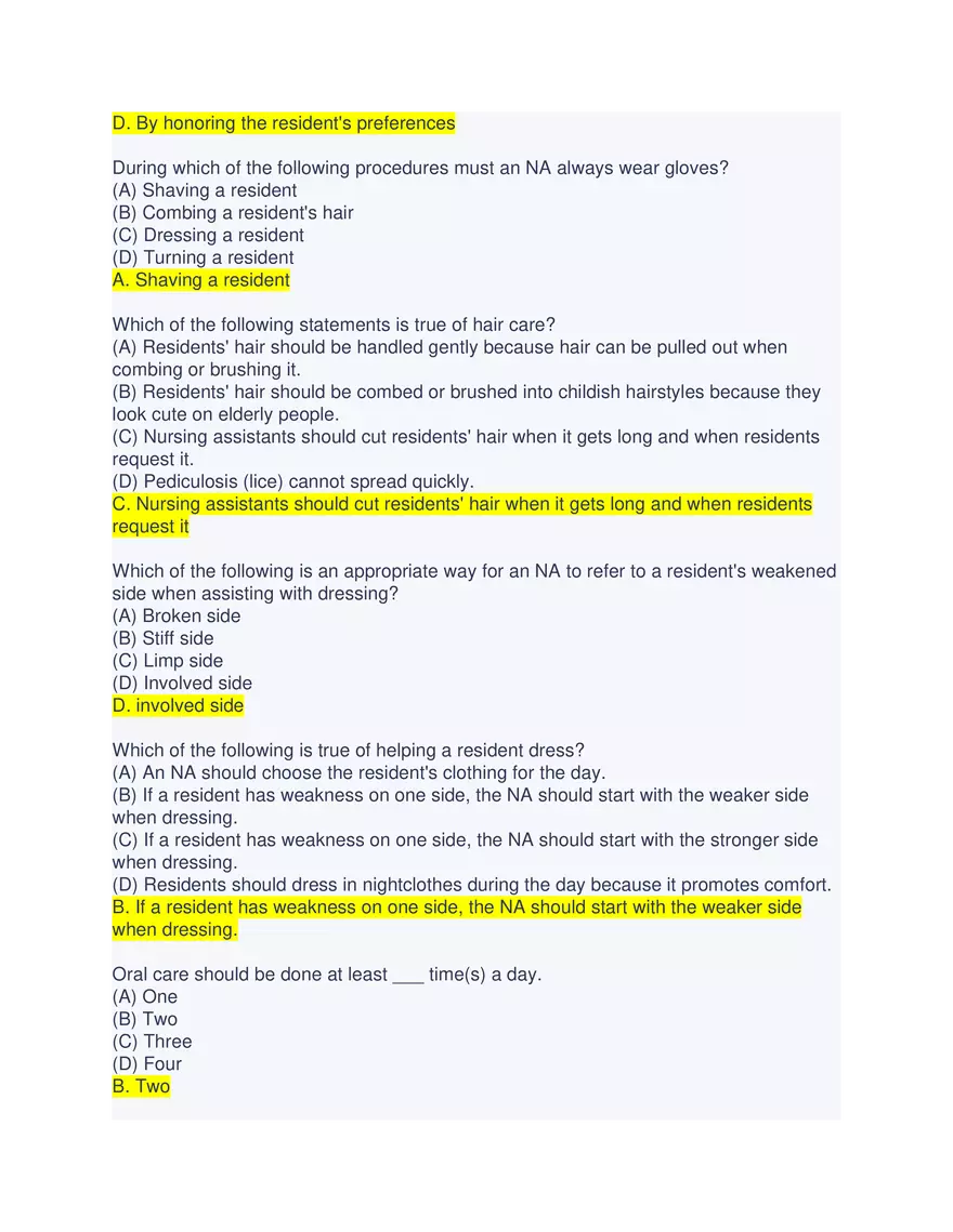 CNA Chapter 6 Exam - Page 9