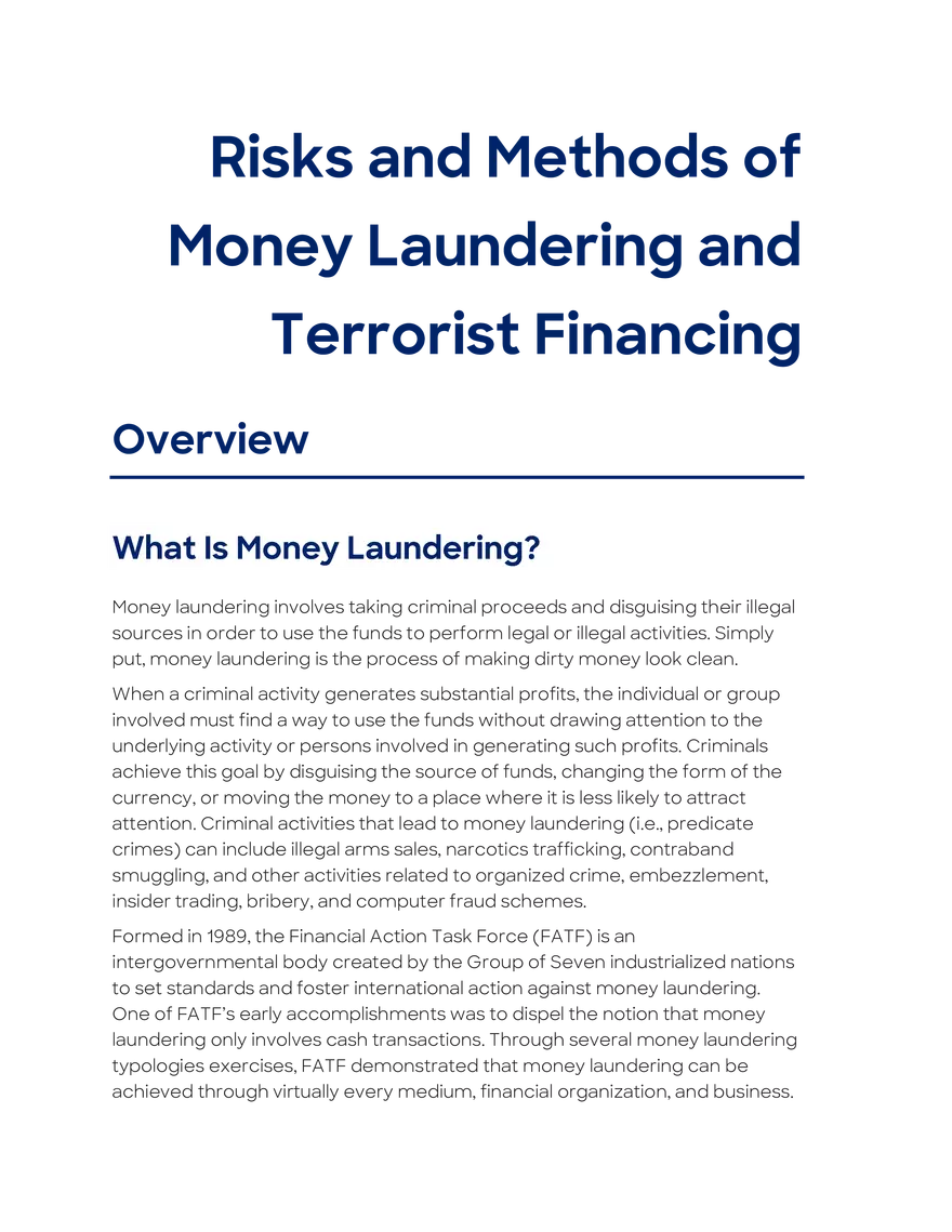 Risks and Methods of Money Laundering and Terrorist Financing Overview - Page 1