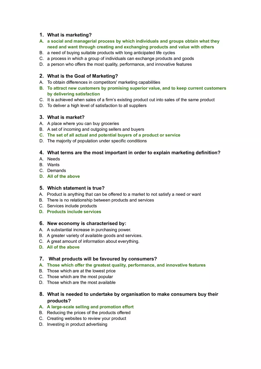 Marketing Exam Questions and Answers - Page 1
