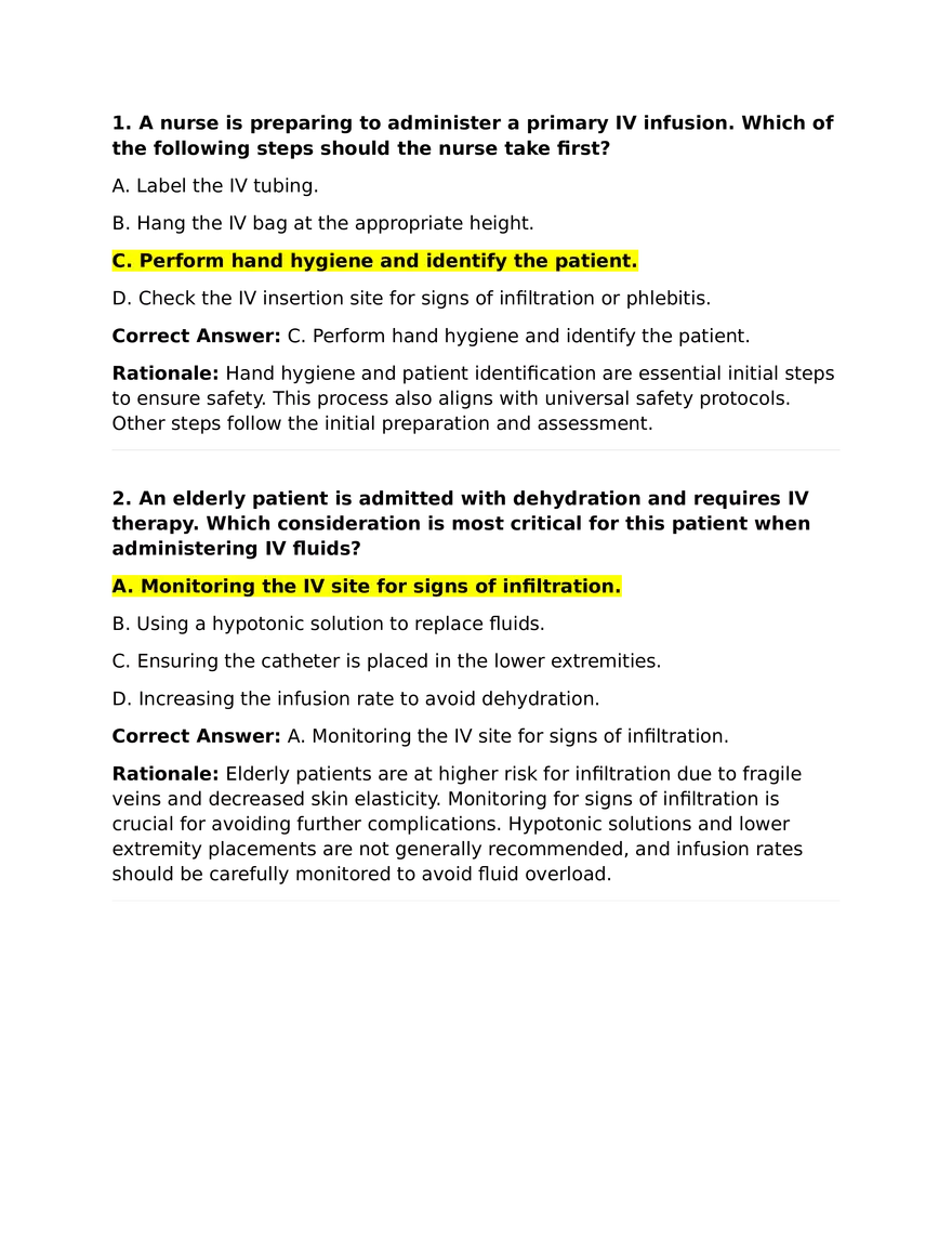 IV Calculations Practice Questions - Page 1