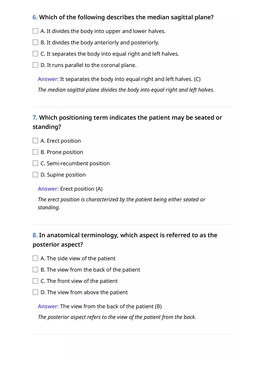 Anatomical Terminology and Body Planes Quiz Answers - Page 3