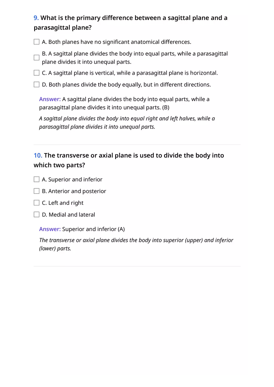 Anatomical Terminology and Body Planes Quiz Answers - Page 4