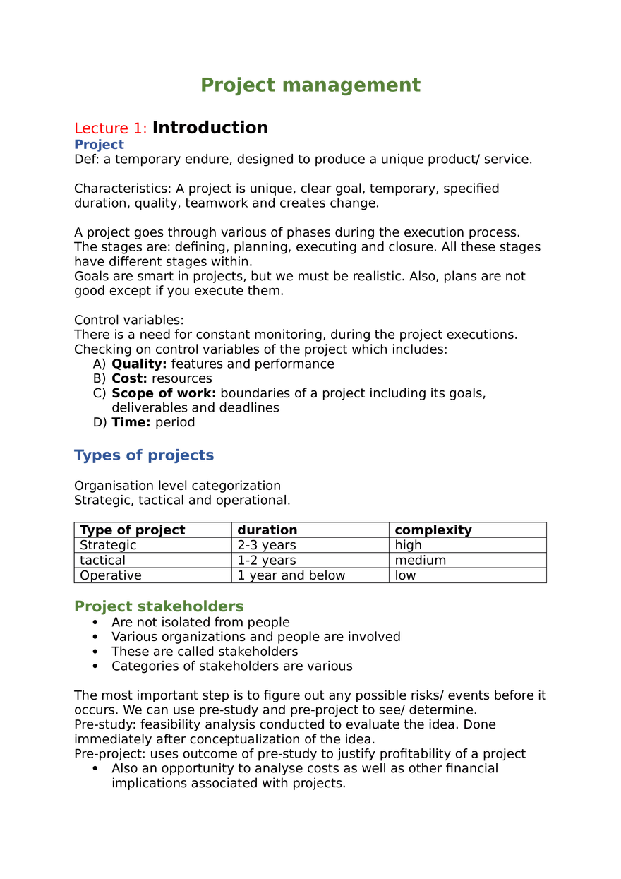 Project Management Lecture 1 Introduction - Page 1