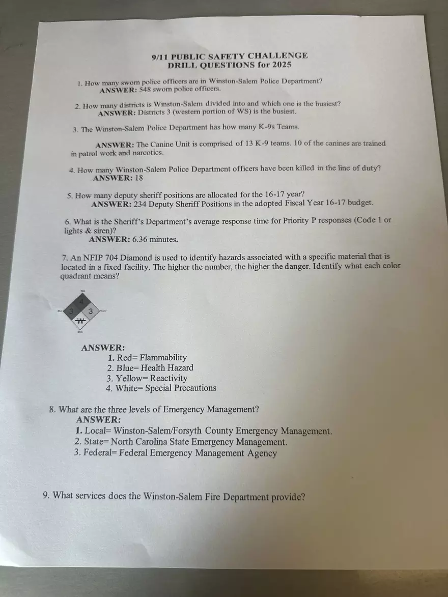 9/11 Public Safety Challenge Drill Questions for 2025 - Page 1