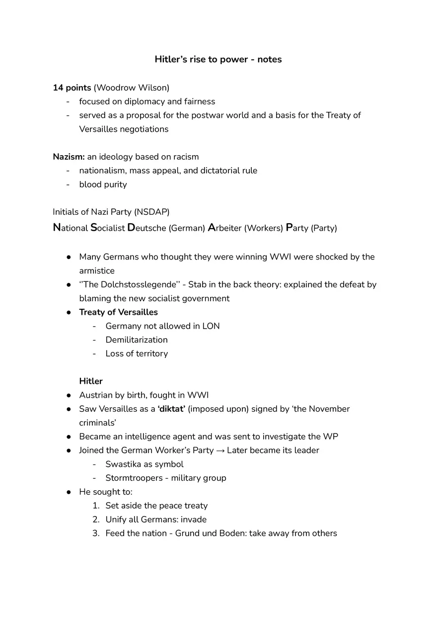 Hitler’s Rise to Power - Notes - Page 1