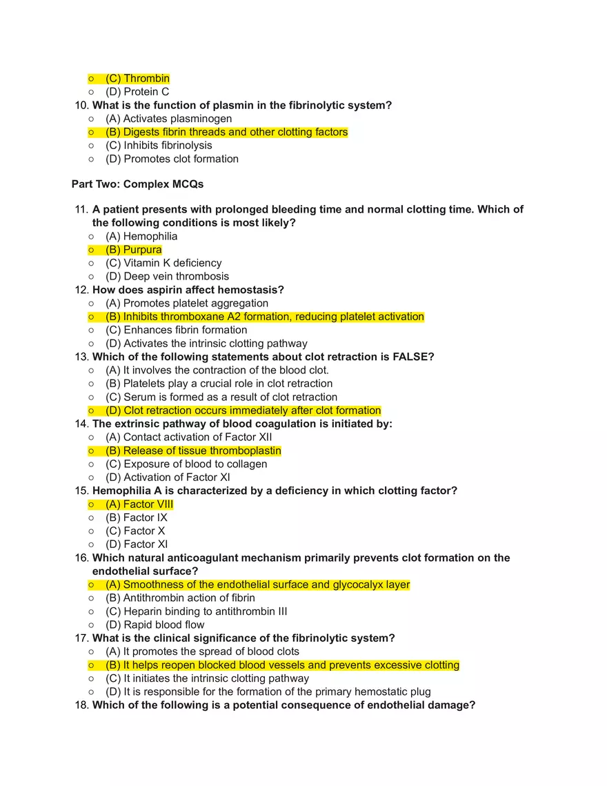Hemostasis and Blood Clotting Quiz Part 1 - Page 2