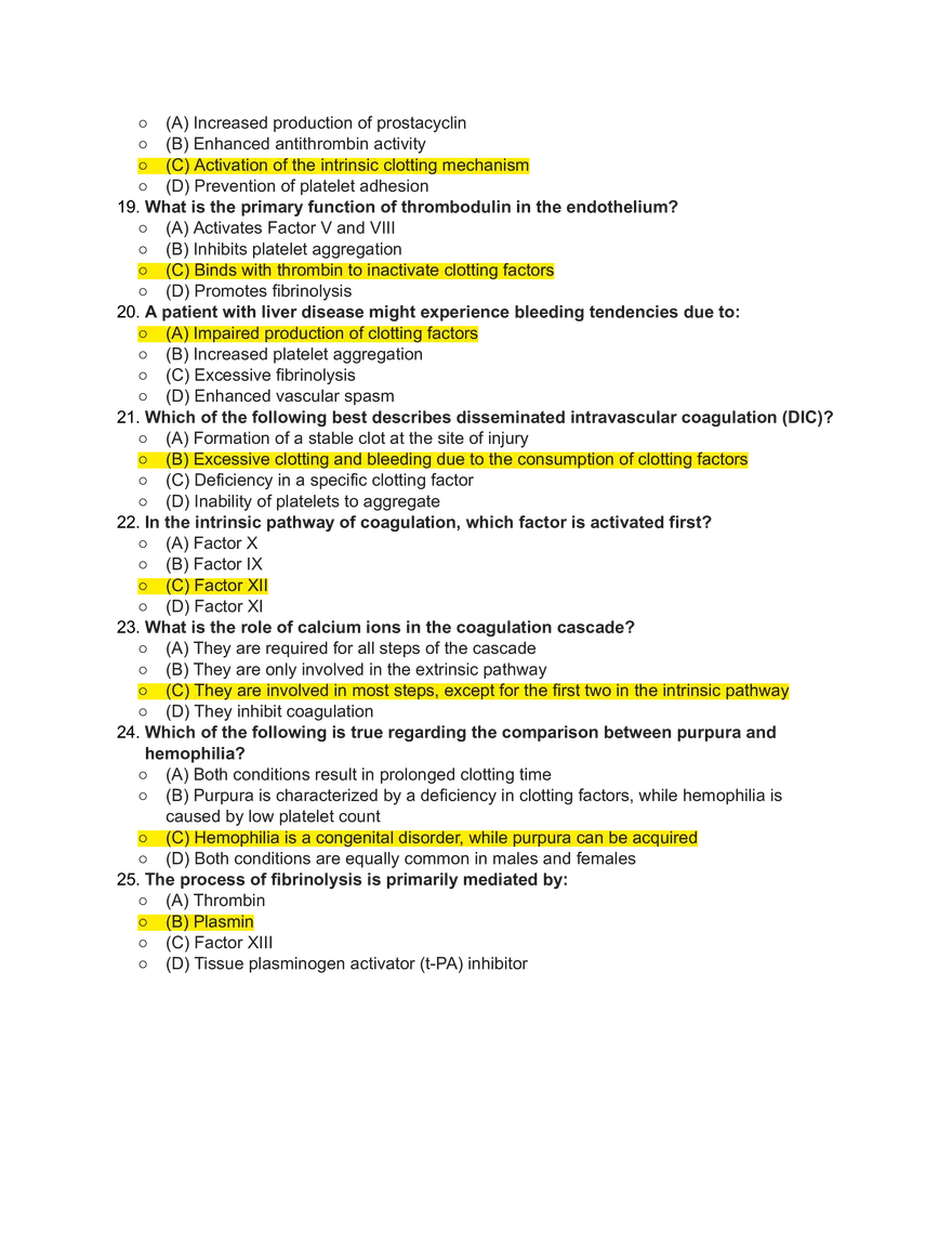 Hemostasis and Blood Clotting Quiz Part 1 - Page 3