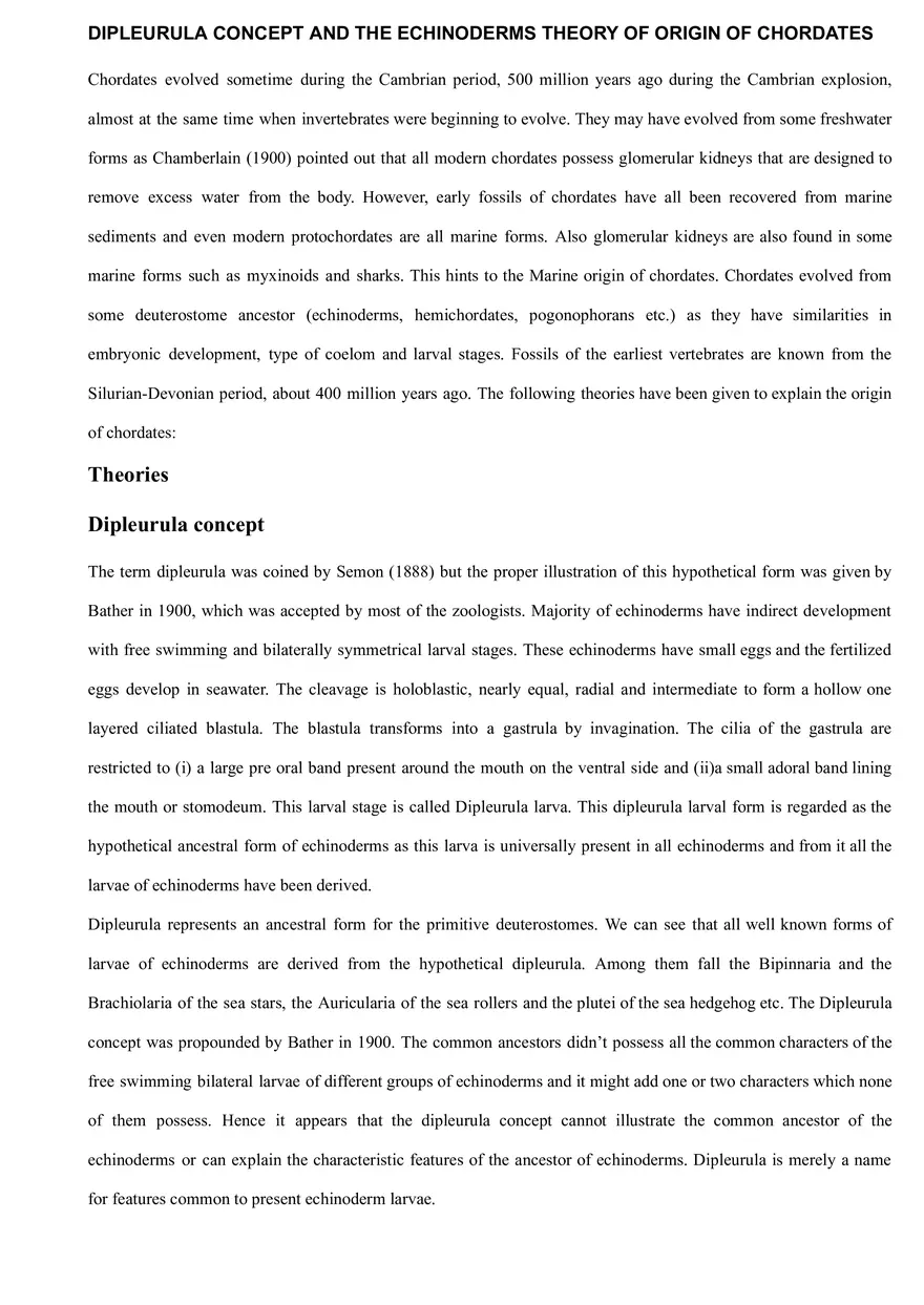 Dipleurula Concept and the Echinoderms Theory of Origin of Chordates - Page 1