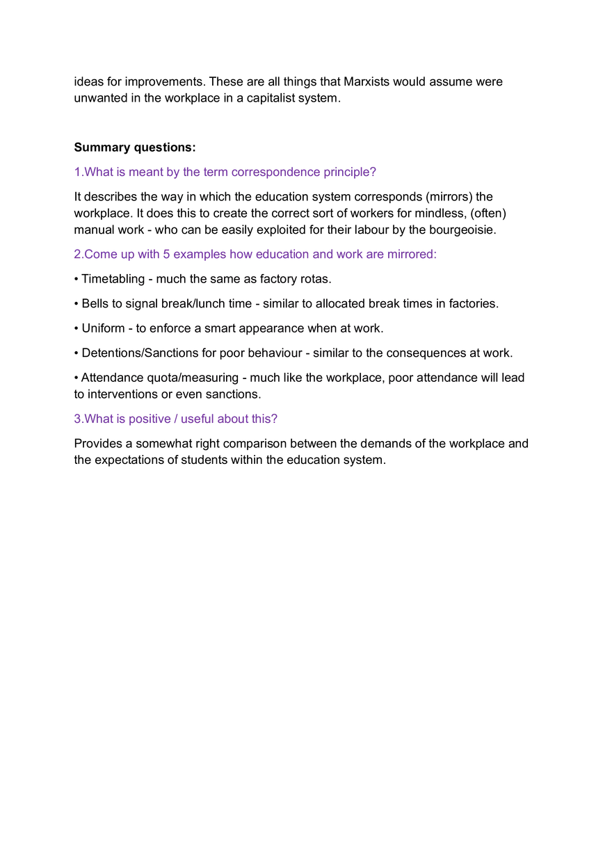 Bowles and Gintis View of Education. The Correspondence Theory - Page 4