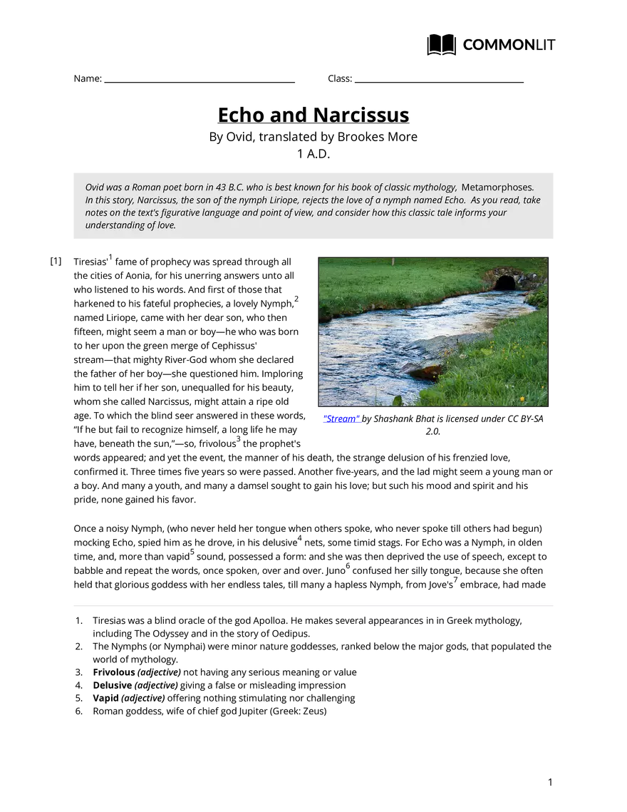 Common Lit: Echo and Narcissus - Page 1