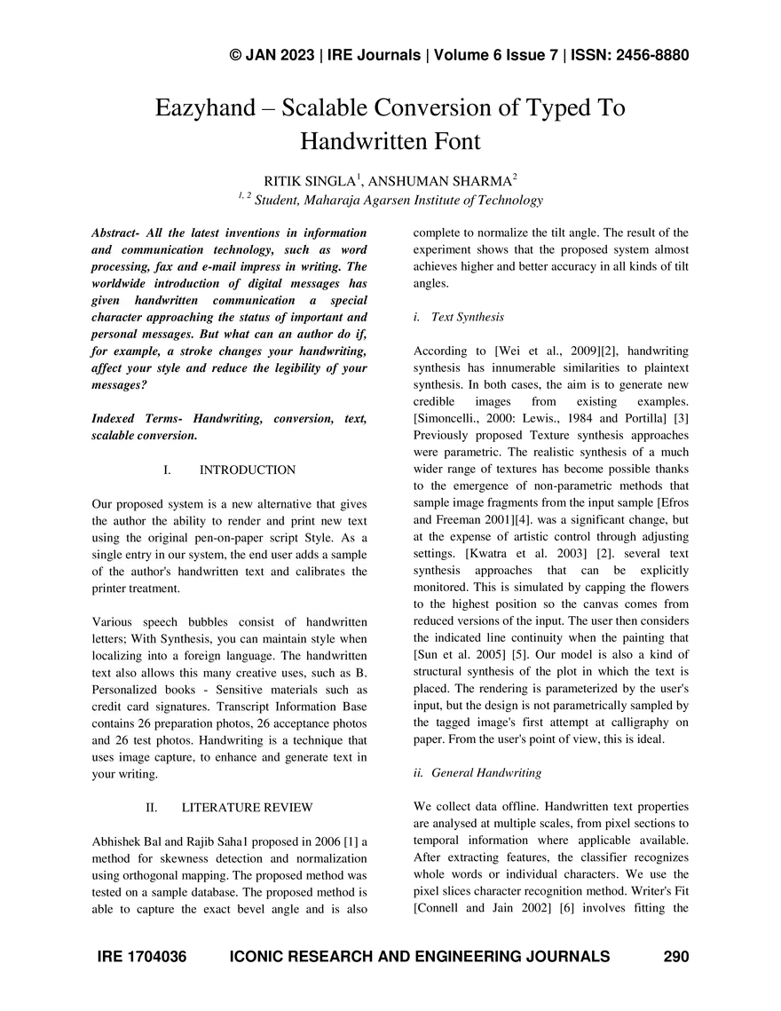 Scalable Conversion of Typed to Handwritten Font - Page 1