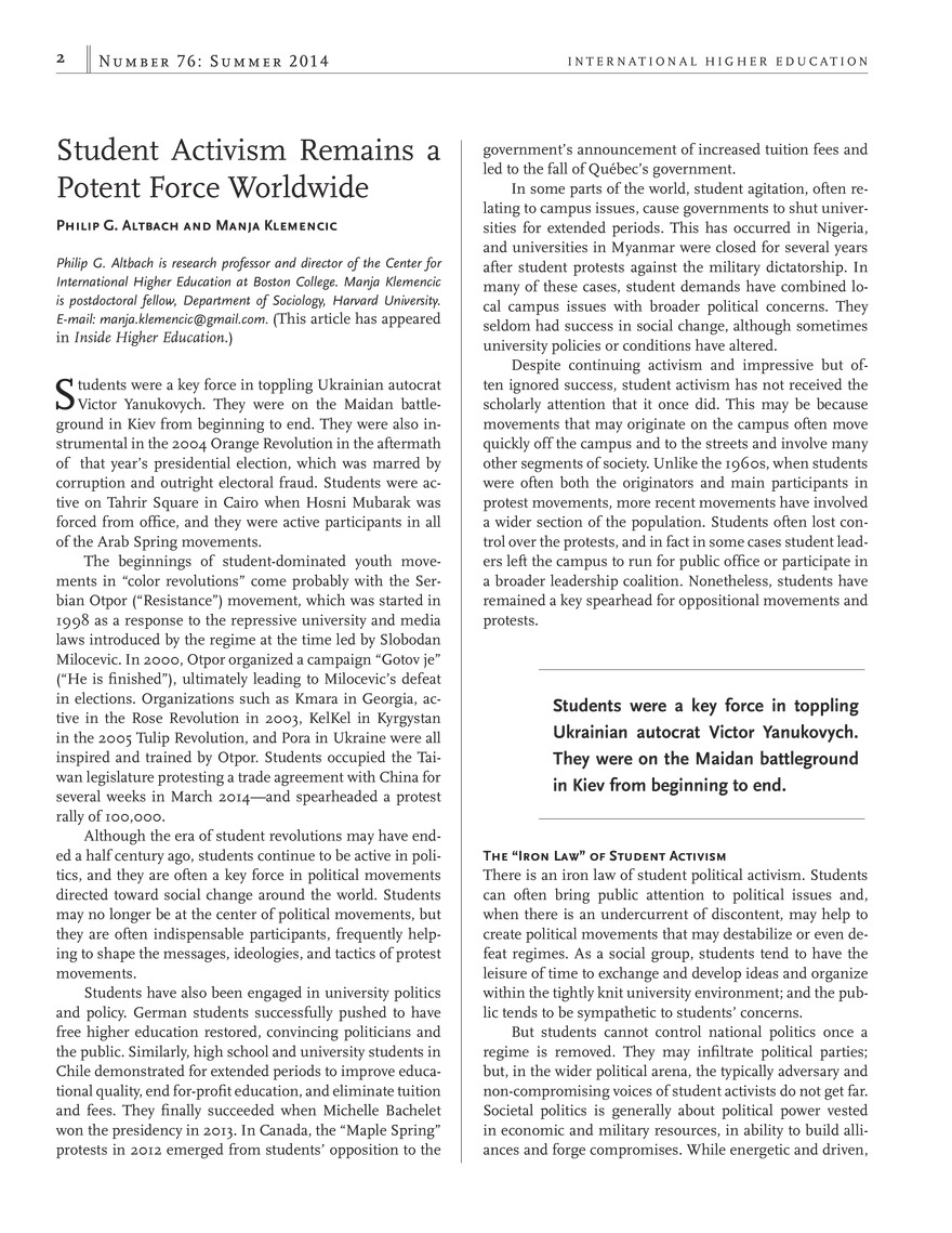 Student Activism Remains a Potent Force Worldwide - Page 1