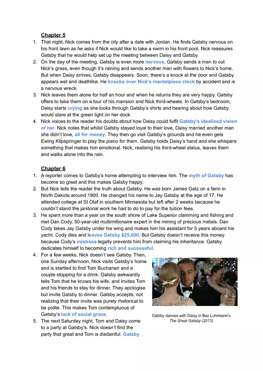 Great Gatsby Overview of Text and Key Scenes - Page 3