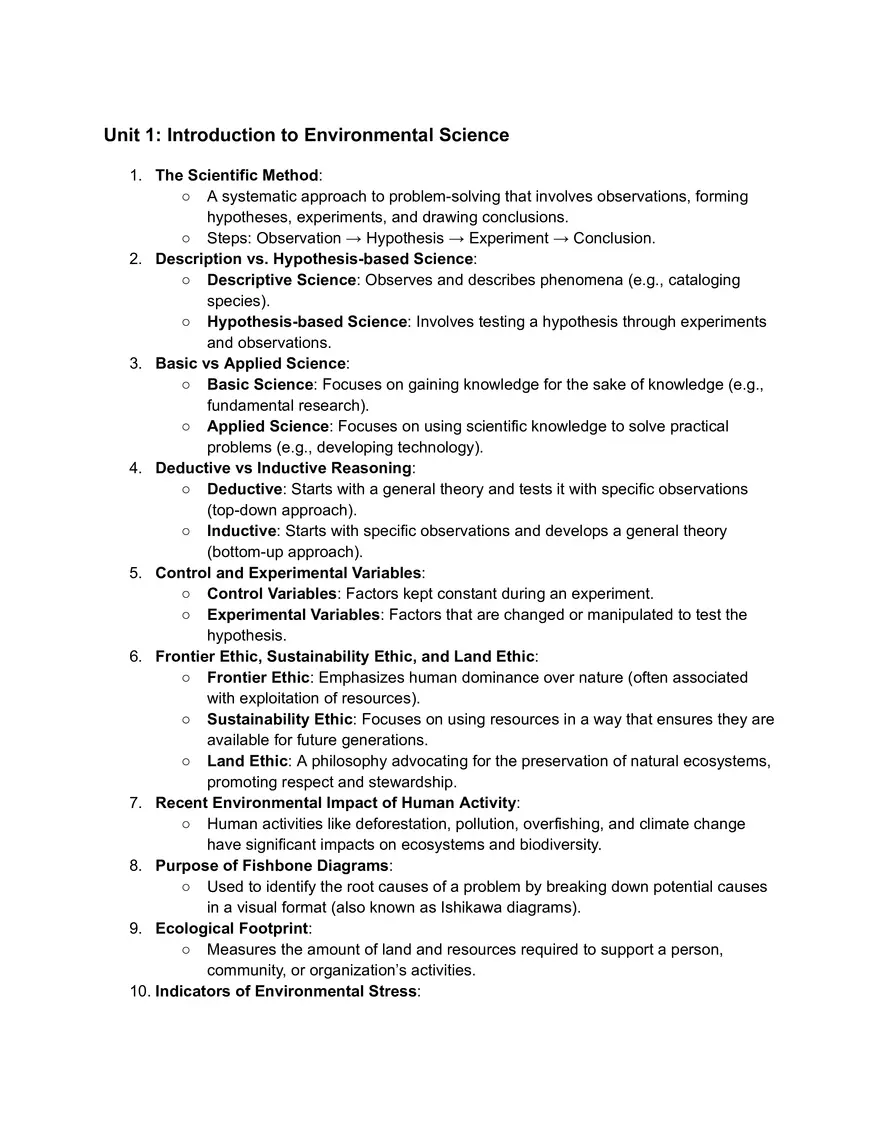 Unit 1 Introduction to Environmental Science - Page 1