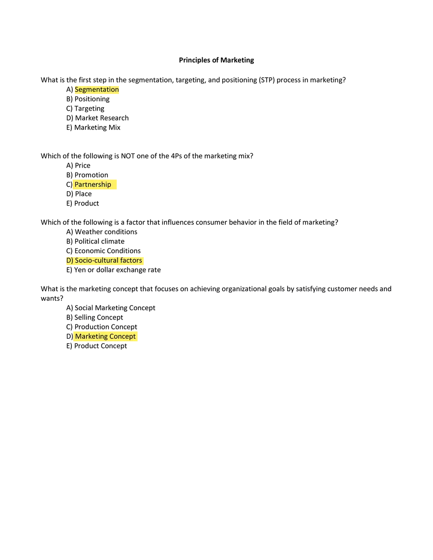 Principles of Marketing Answers - Page 1