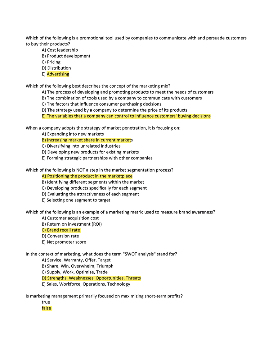 Principles of Marketing Answers - Page 3