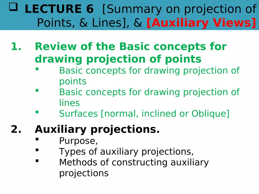 Lecture 6 Summary on Projection of Points, & Lines - Page 1
