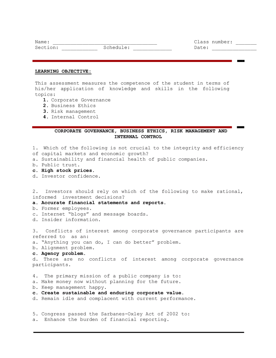 Corporate Governance, Business Ethics, Risk Management and Internal Control - Page 1