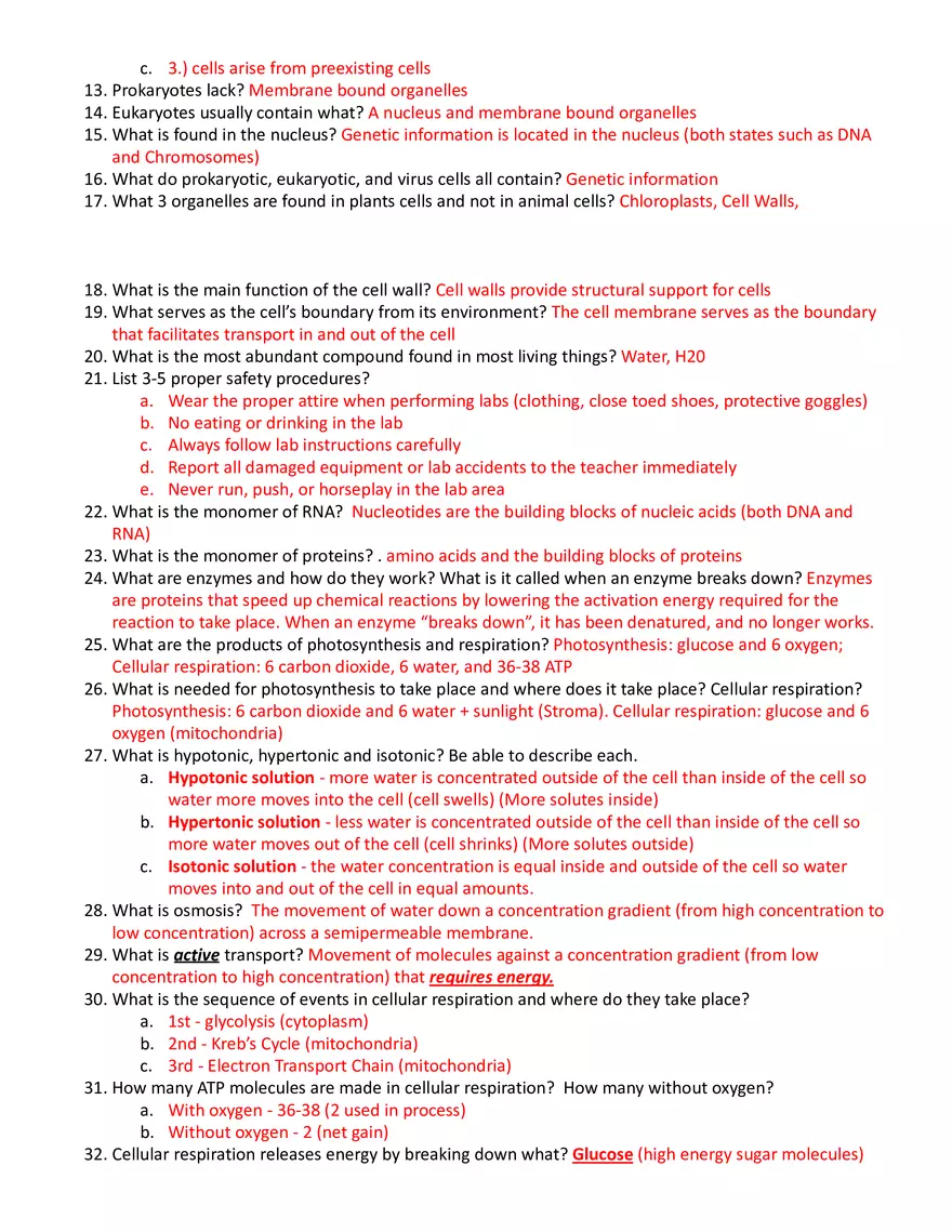 Biology Midterm Test Review Answers - Page 2