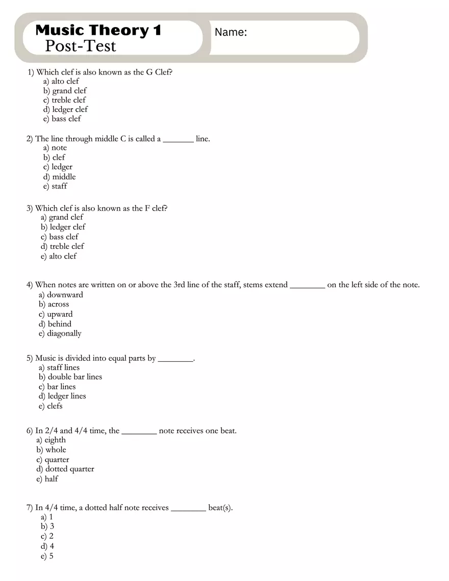 Music Theory 1 Post-Test - Page 1