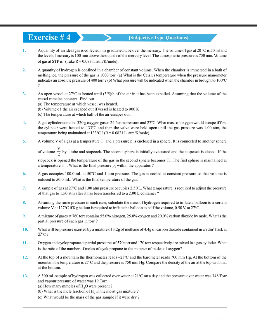 Gaseous State Exercise # 4 - Page 1