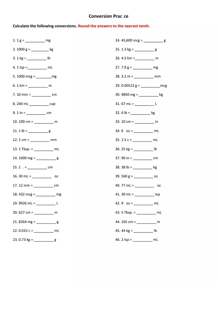 Conversion Practice - Page 1