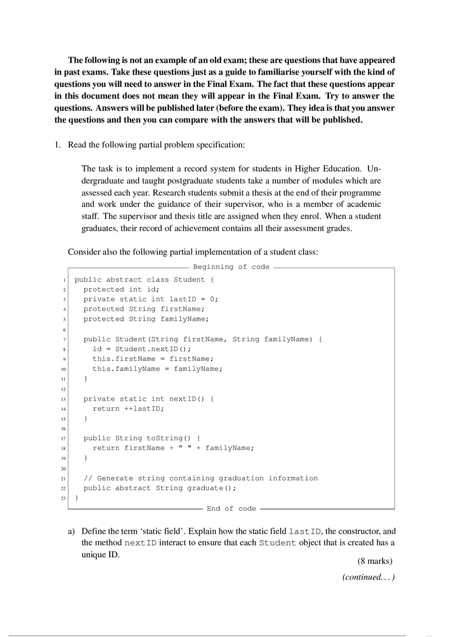 Java Programming Development Exam Questions - Page 1