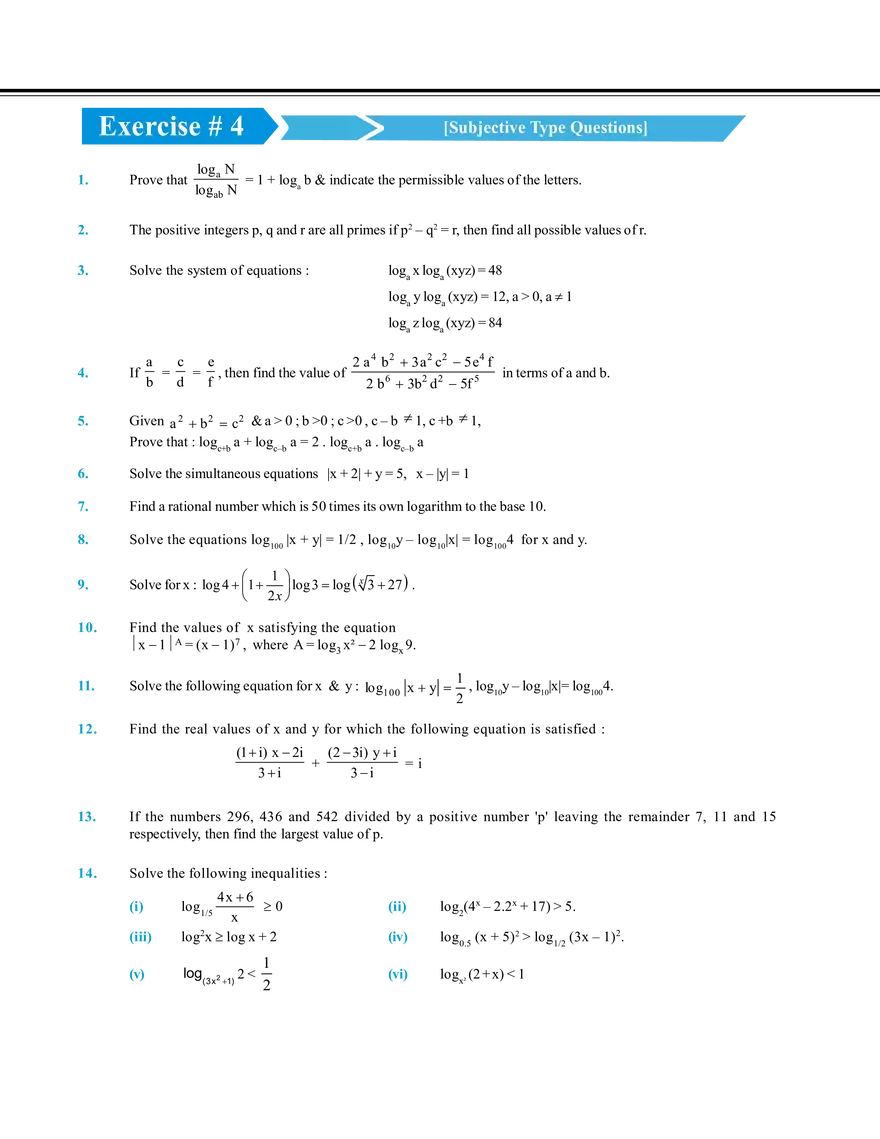 Basic Maths & Logarithm Exercise # 4 - Page 1