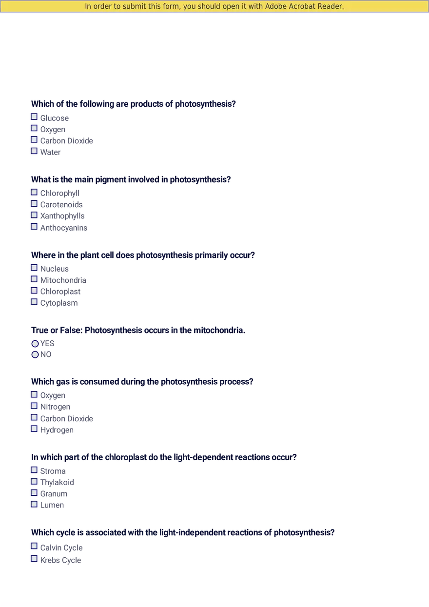 Photosynthesis Questions - Page 1