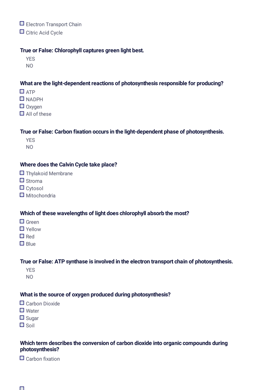 Photosynthesis Questions - Page 2