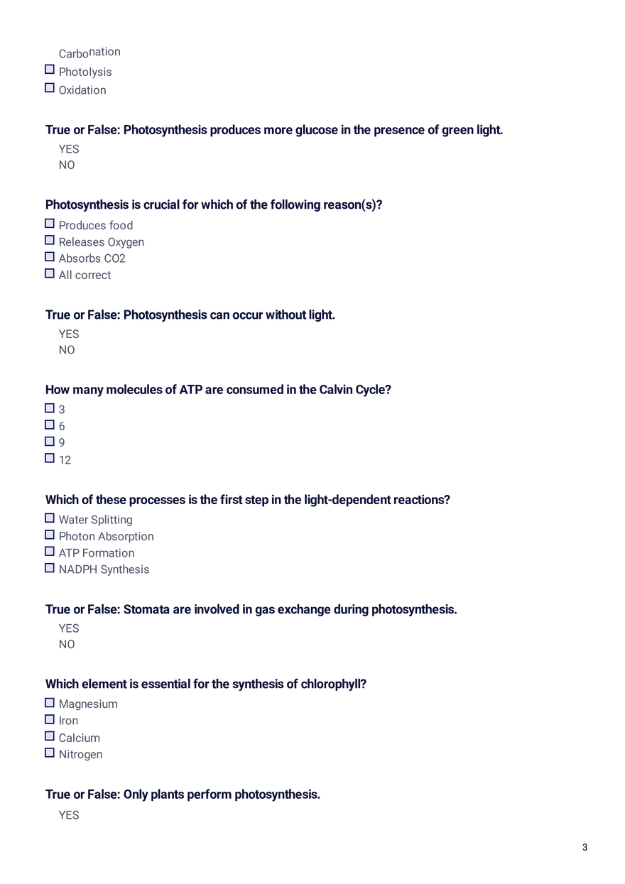 Photosynthesis Questions - Page 3