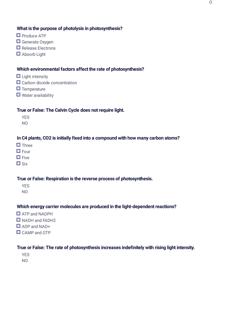 Photosynthesis Questions - Page 4