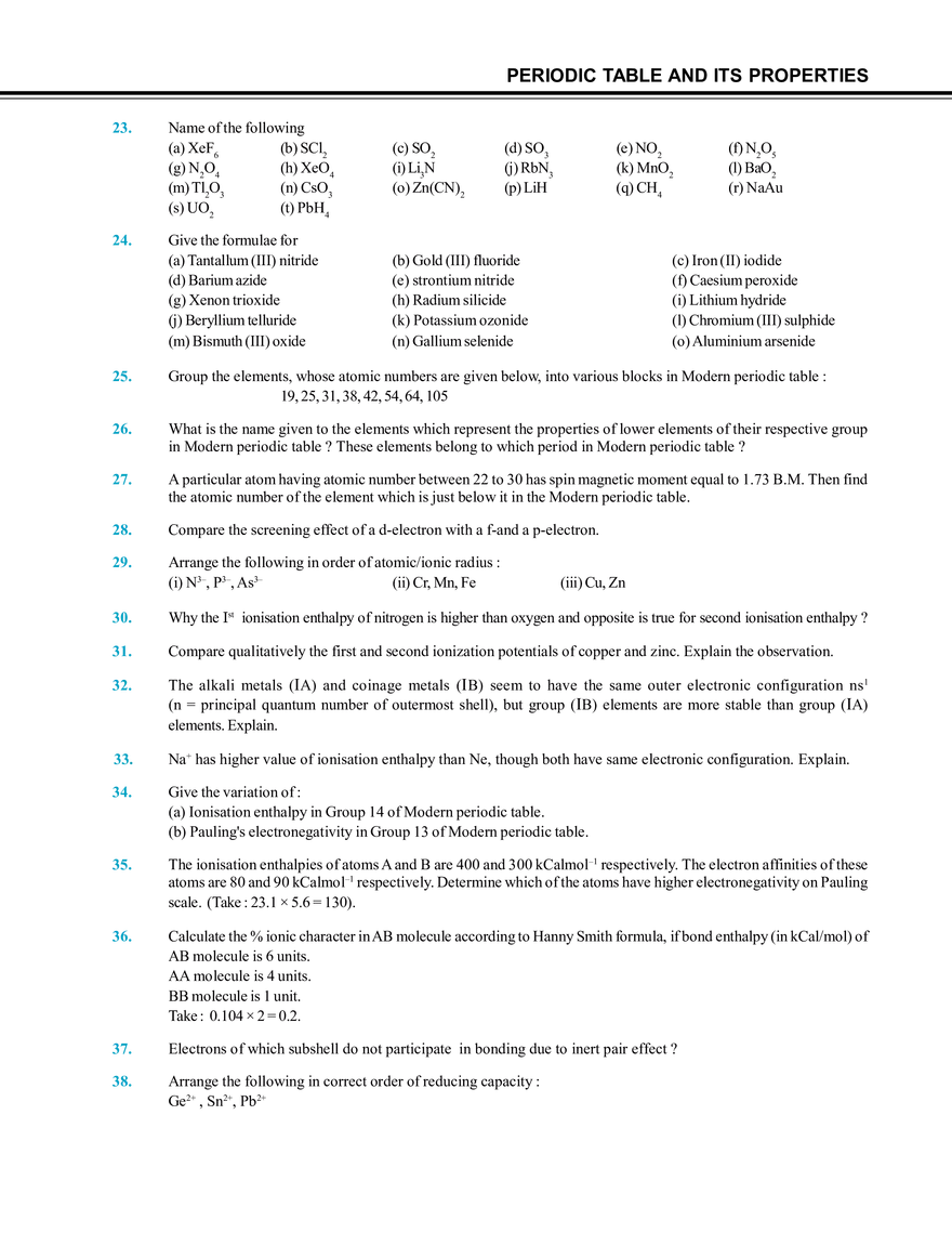 Periodic Table and Its Properties Exercise # 4 - Page 3