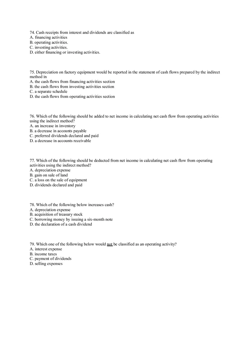 Statement of Cash Flows Questions Part 2 - Page 1