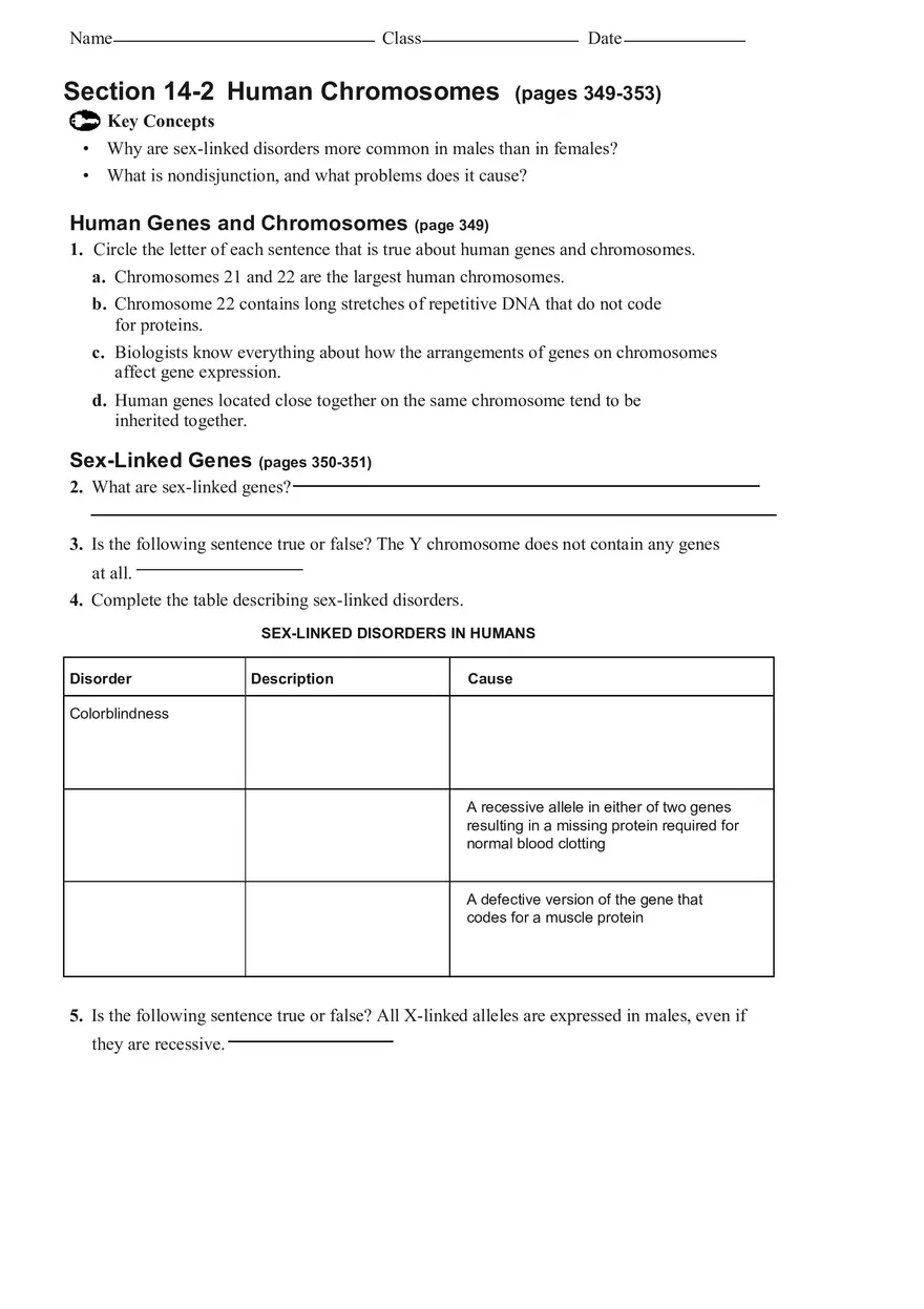 Section 14-2 Human Chromosomes - Page 1