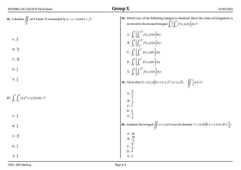 Calculus 2 Final Exam - Page 4