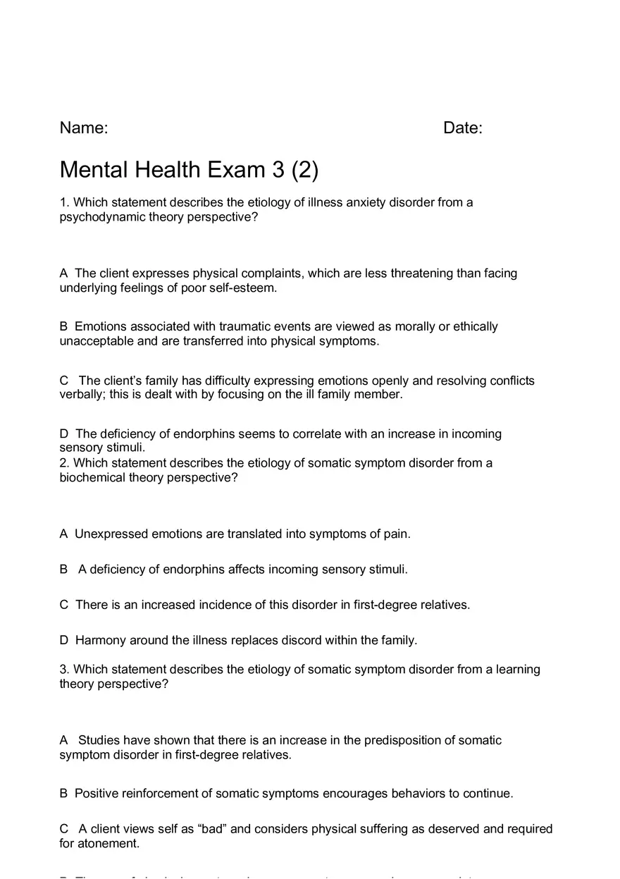 Mental Health Exam 3 - Page 1
