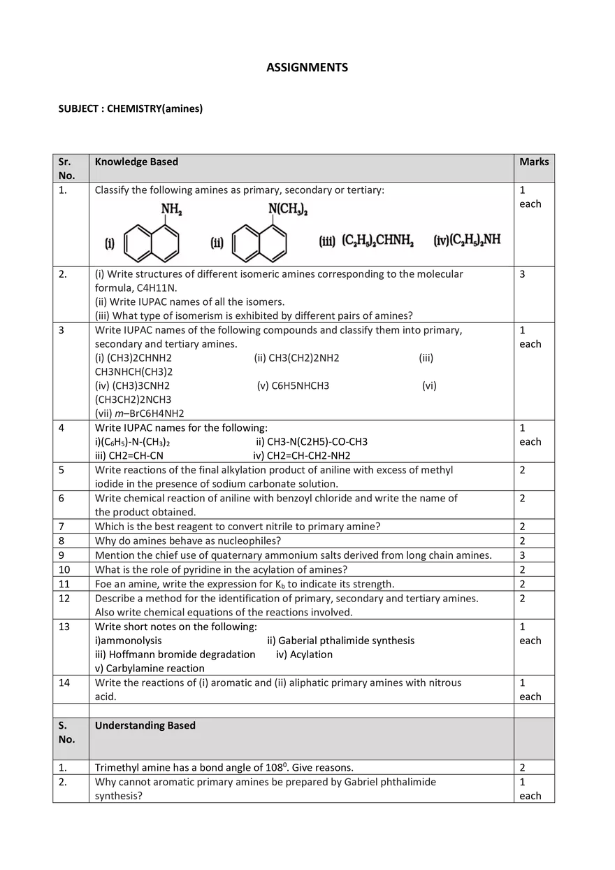 Amines Assignments - Page 1