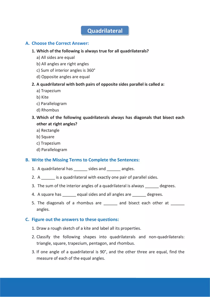 Quadrilateral Questions - Page 1
